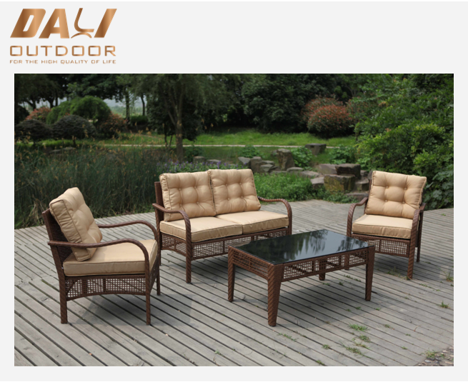 All Weather flat rattan 4 pezzi marrone set da esterno divano in plastica rattan divano ad angolo mobili in rattan