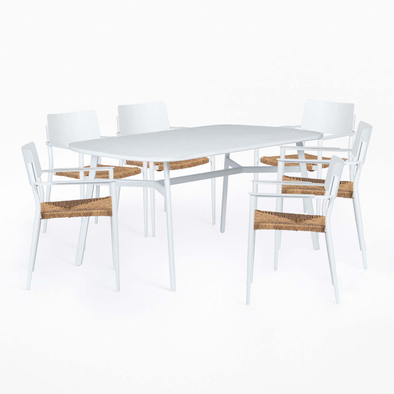 Set da pranzo in alluminio in rattan PE da 7 pezzi in stile industriale